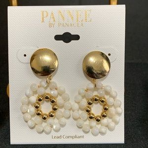 NWT Pannee gold tone white bead earrings